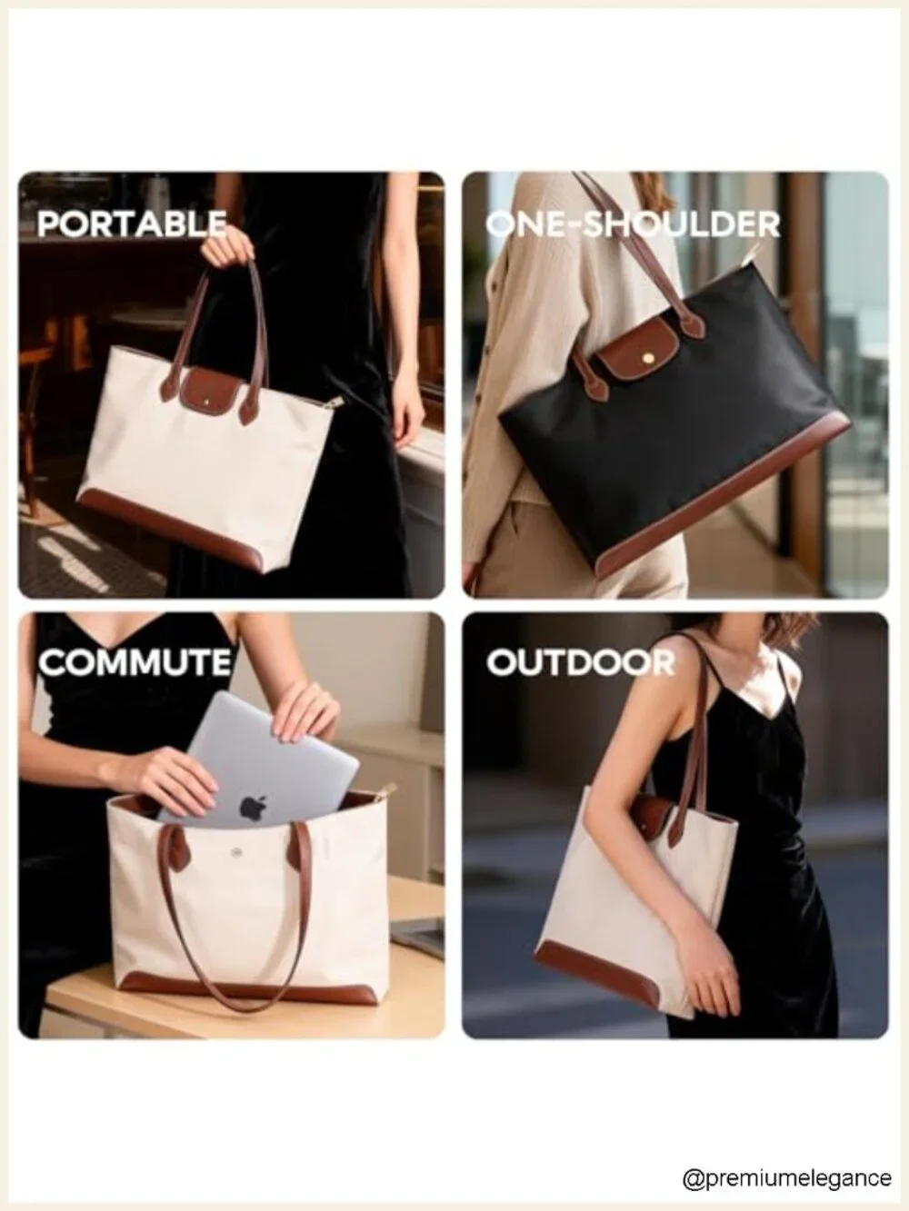 Slim Structured Work Tote Bag with Zipper, Lightweight Office Handbag